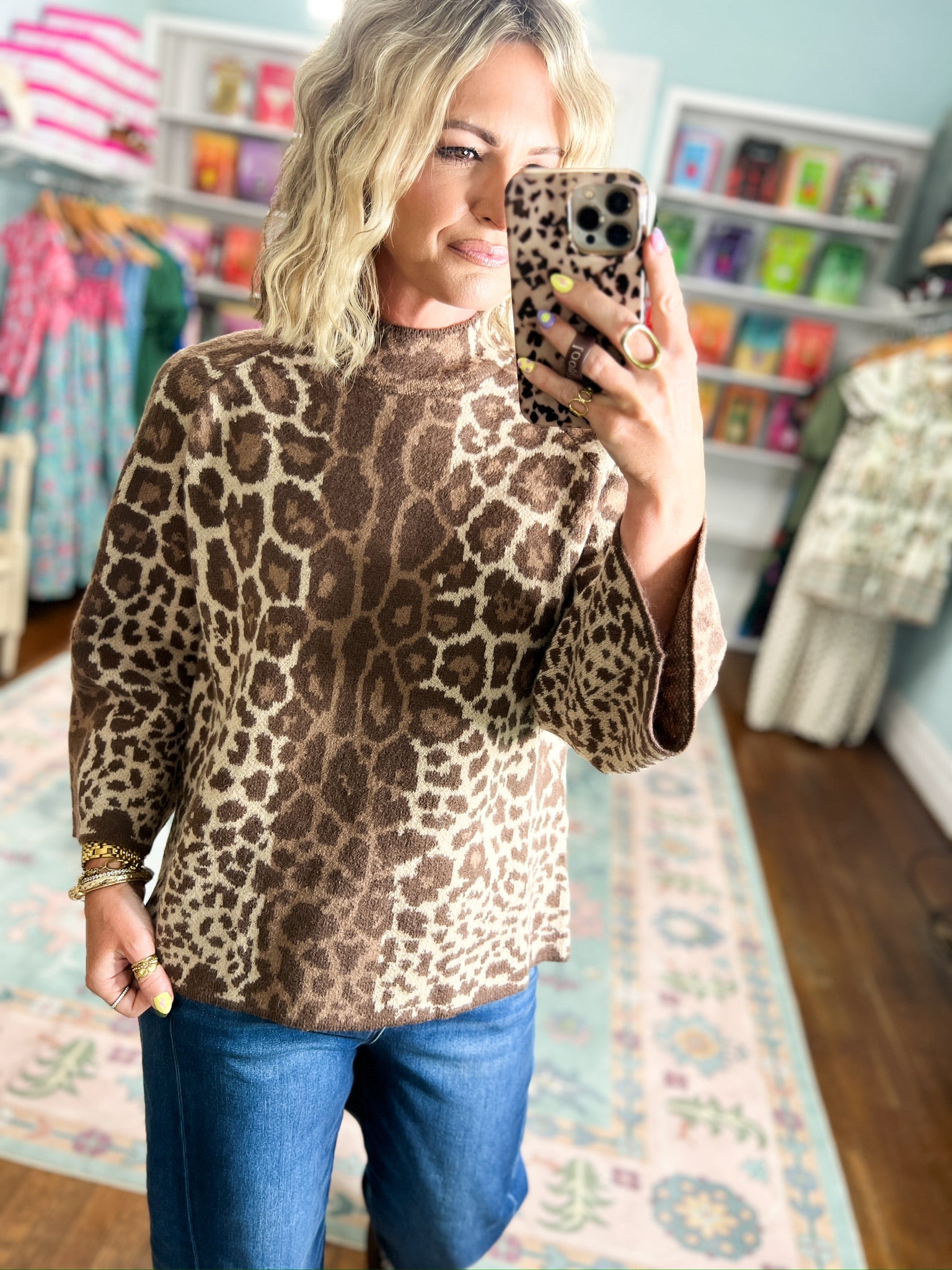 Wild At Heart Leopard Print Sweater Top - Ecru/Mocha