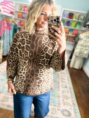 Wild At Heart Leopard Print Sweater Top - Ecru/Mocha
