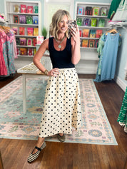 Spotted and Styled Classic Polka Dot Midi Skirt