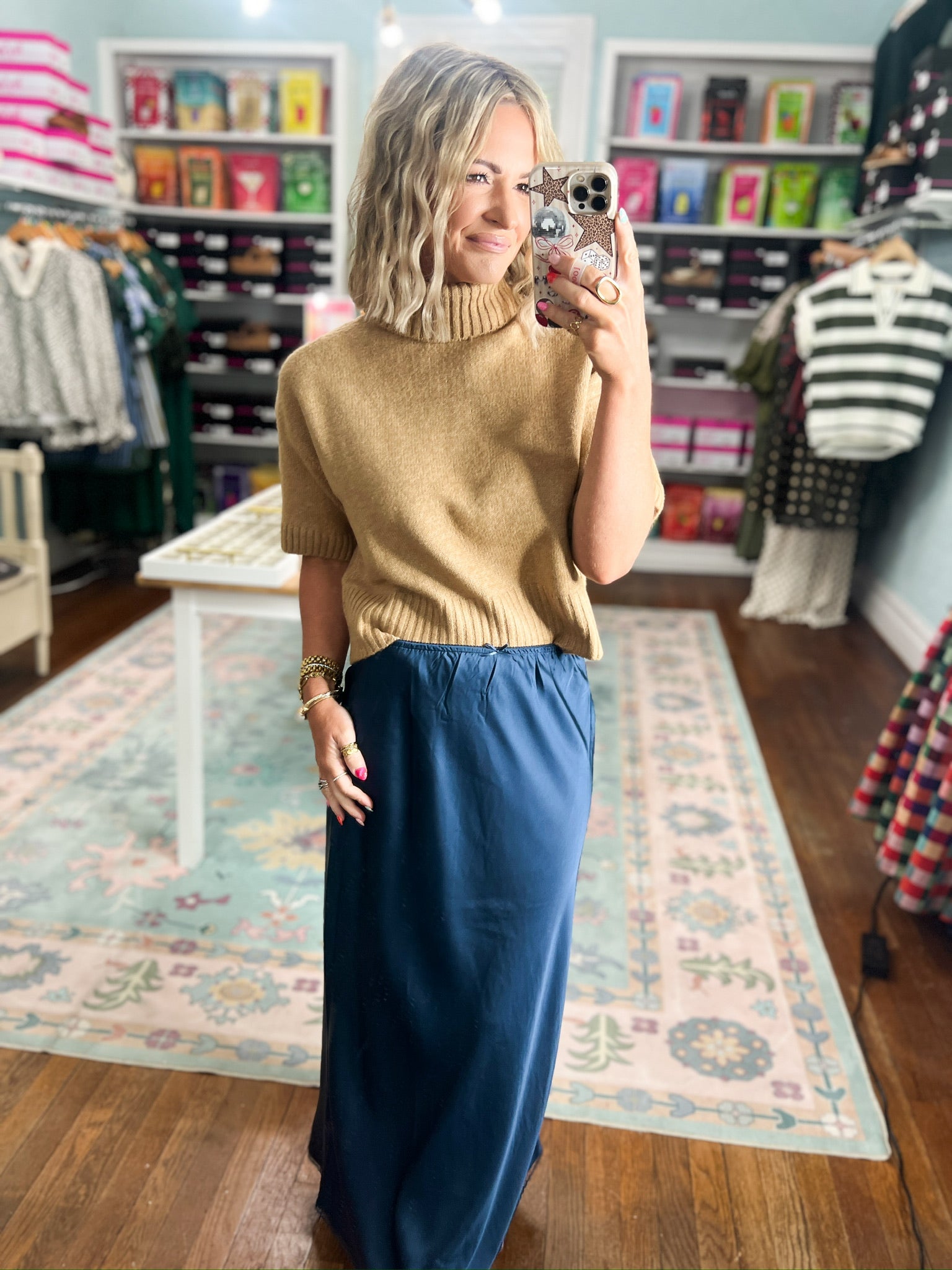 Shared With You Satin Skirt - Navy