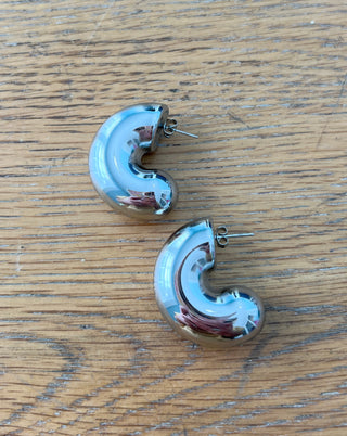 Puffy Hoop Water Resistant Earrings - Silver