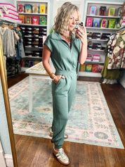 Effortlessly Simple Short Sleeve Jumpsuit - Sage