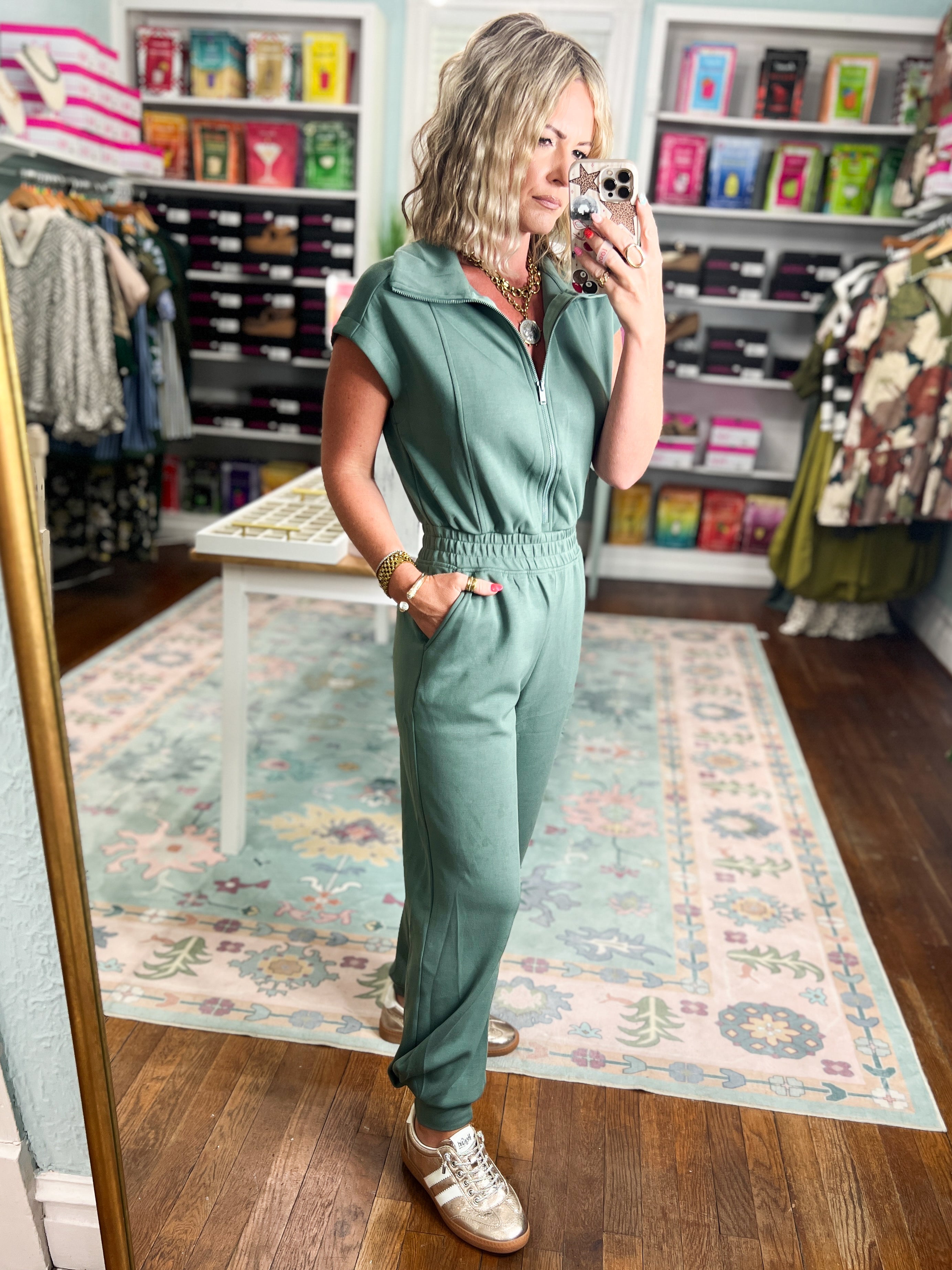 Effortlessly Simple Short Sleeve Jumpsuit - Sage