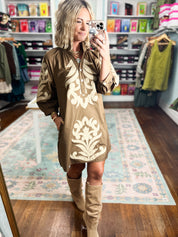 Made to Impress Baroque Floral Dress - Brown