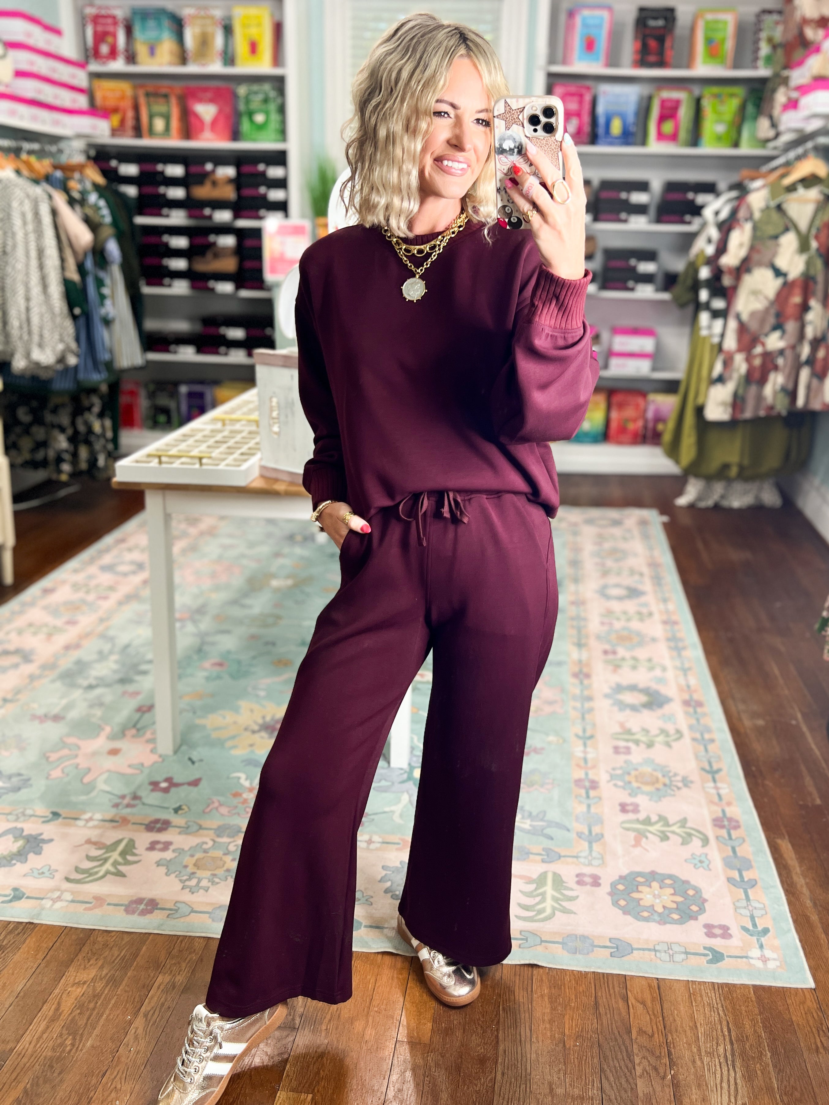 Effortless Fit Luxe Crew Neck TOP - Dk Cherry