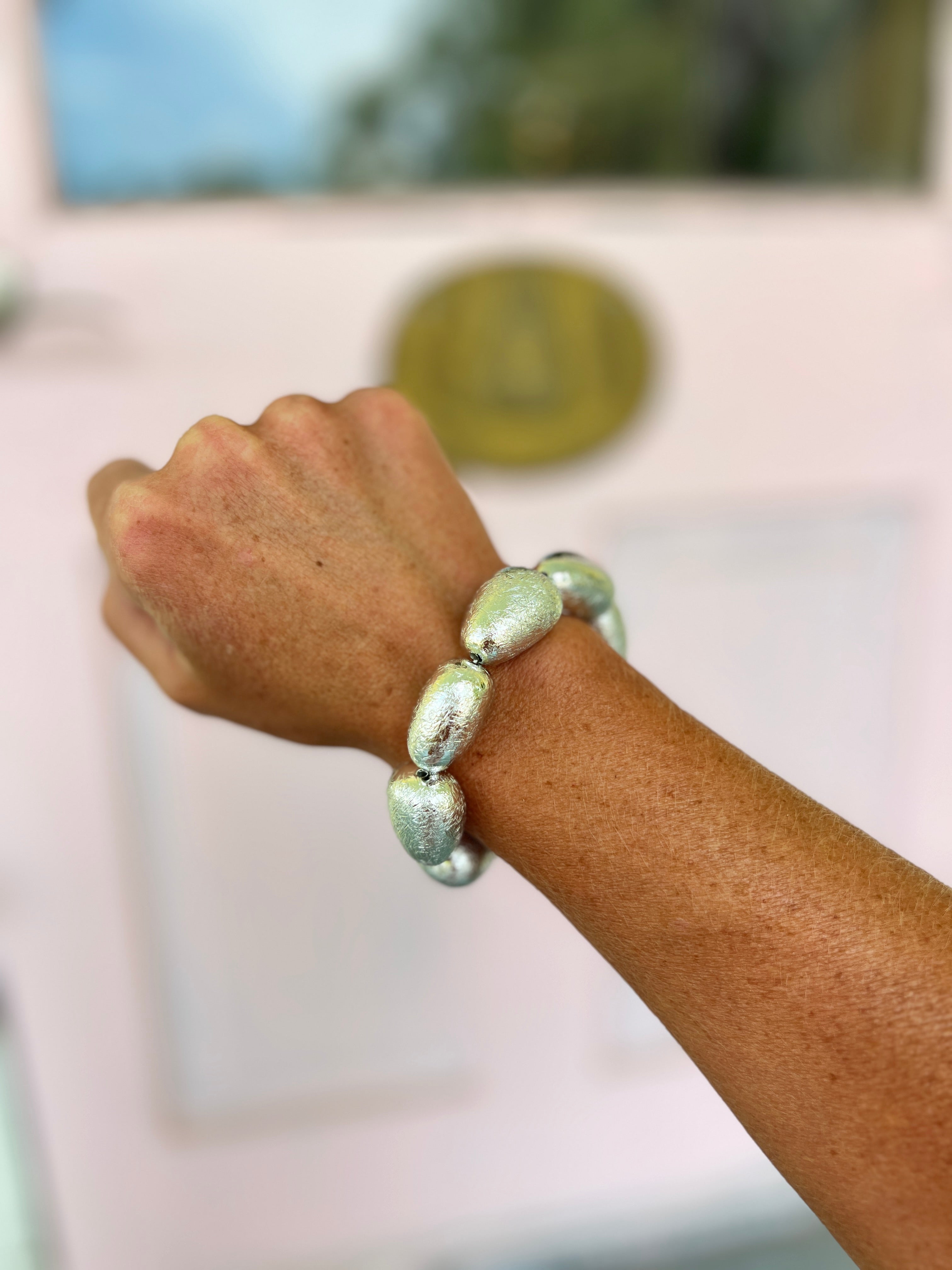 Textured Organic Teardrop Bracelet - Rhodium