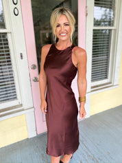 Glamorous Moments Satin Midi Dress - Chestnut