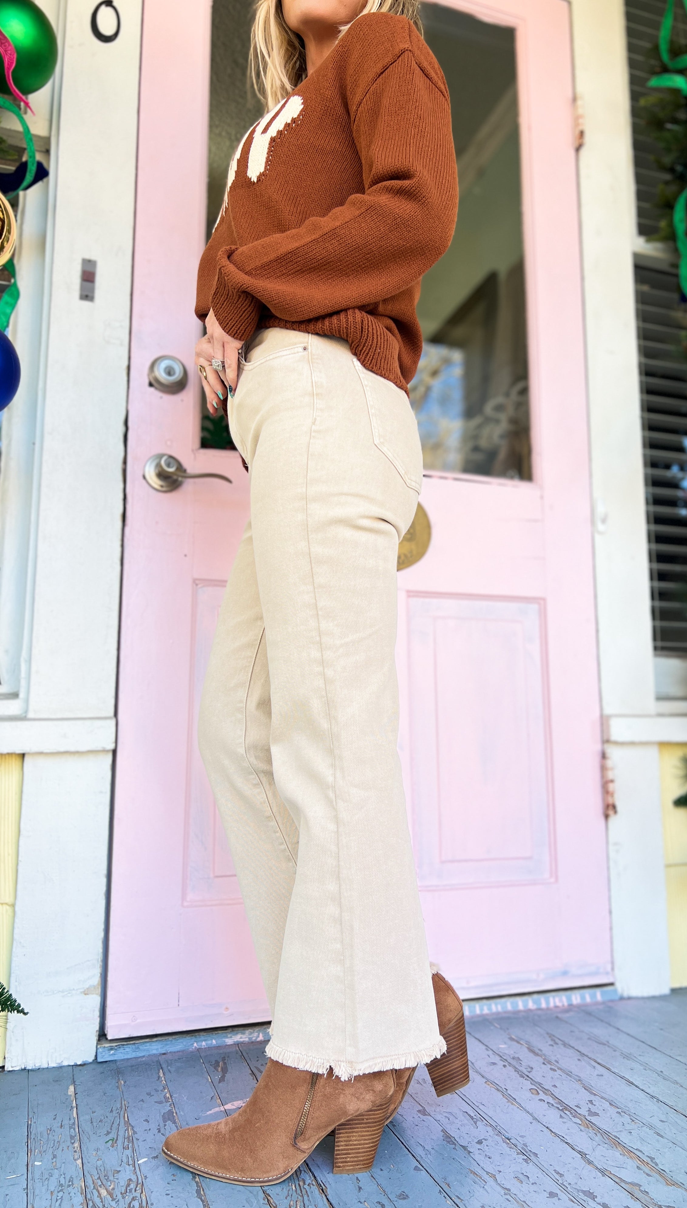 Come As You Are Bootcut Denim Pants - Sand Beige