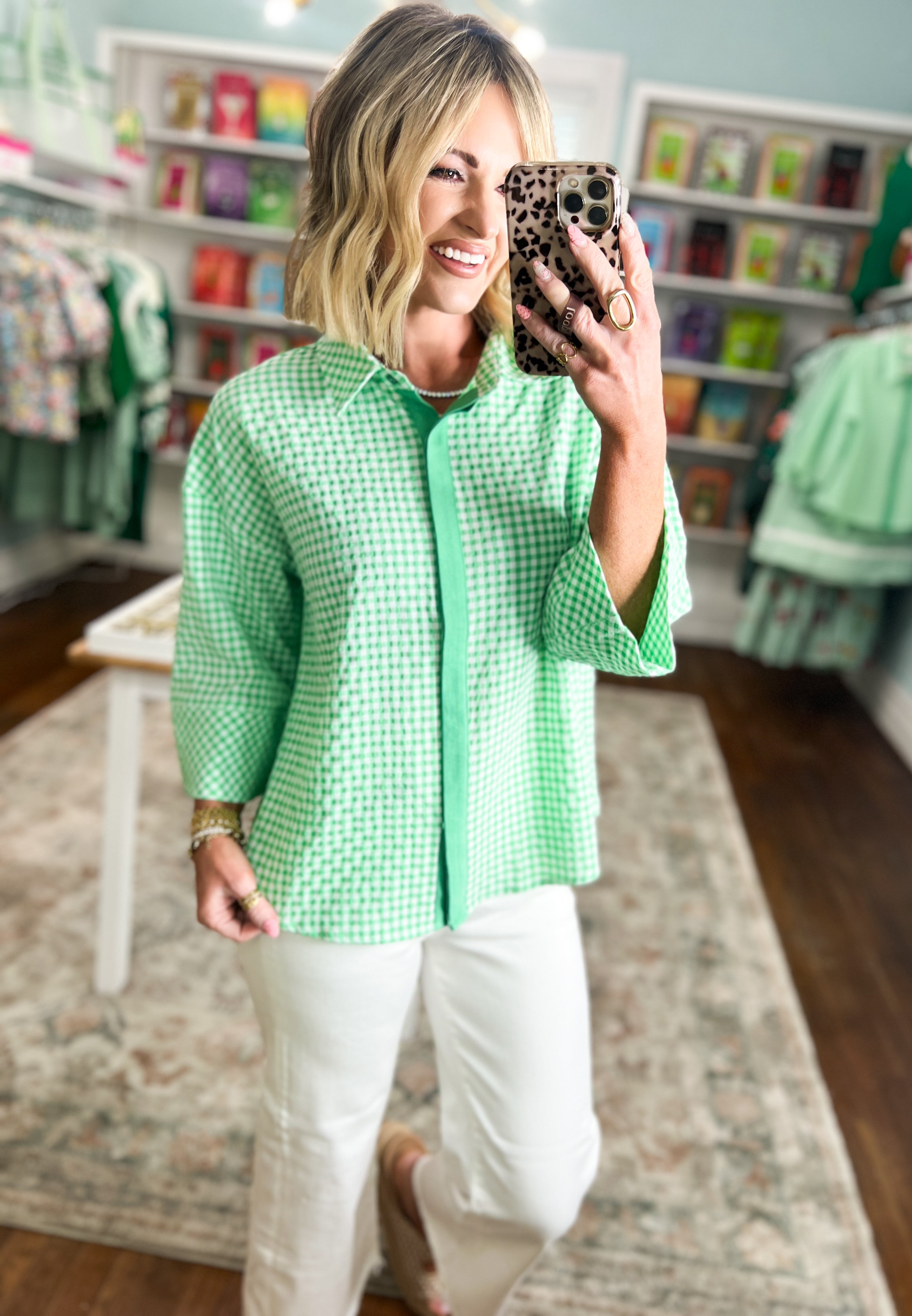 Can't Leave It Alone Gingham Top - Mint