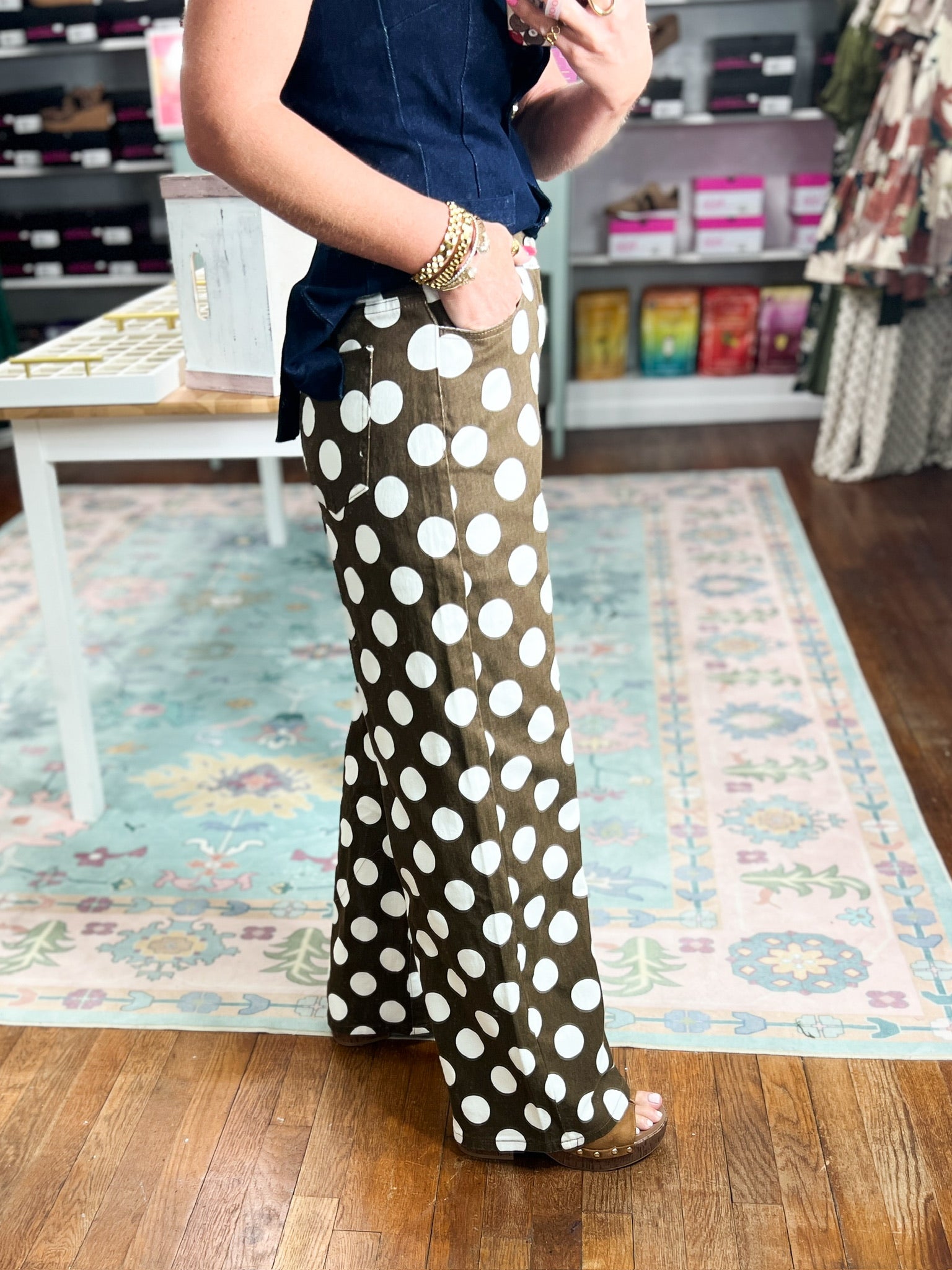 Dot to Dot Wide Leg Pants - Brown/Ivory