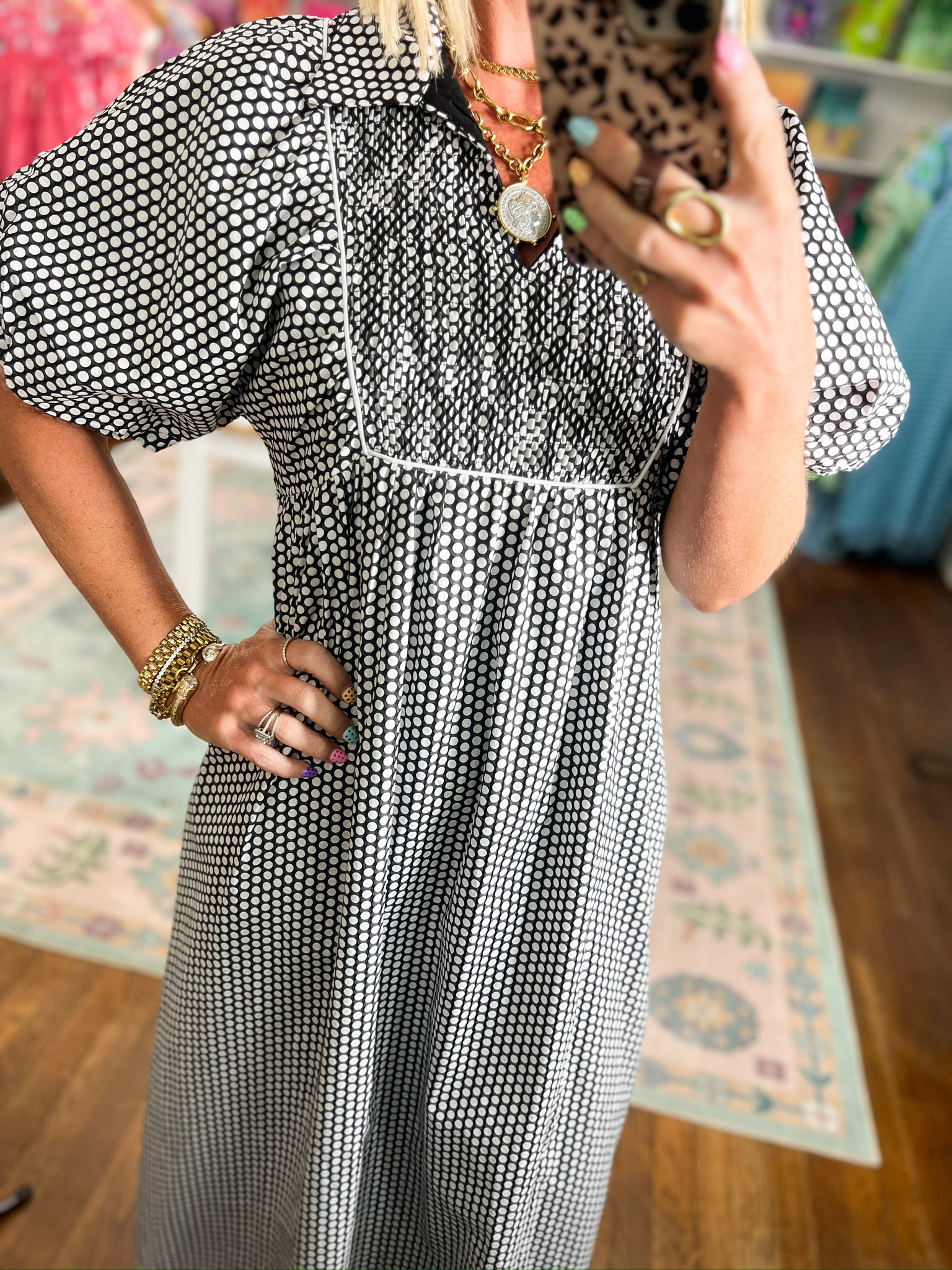 Purely Charming Polka Dot Midi Dress - Black