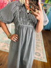 Purely Charming Polka Dot Midi Dress - Black
