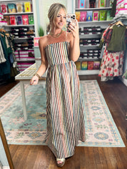 Striped and Stunning Strapless Maxi Dress- Multi