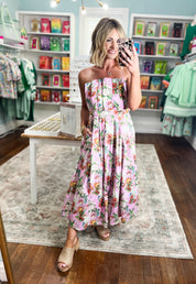 Spring Renewal Strapless Midi Dress - Pink