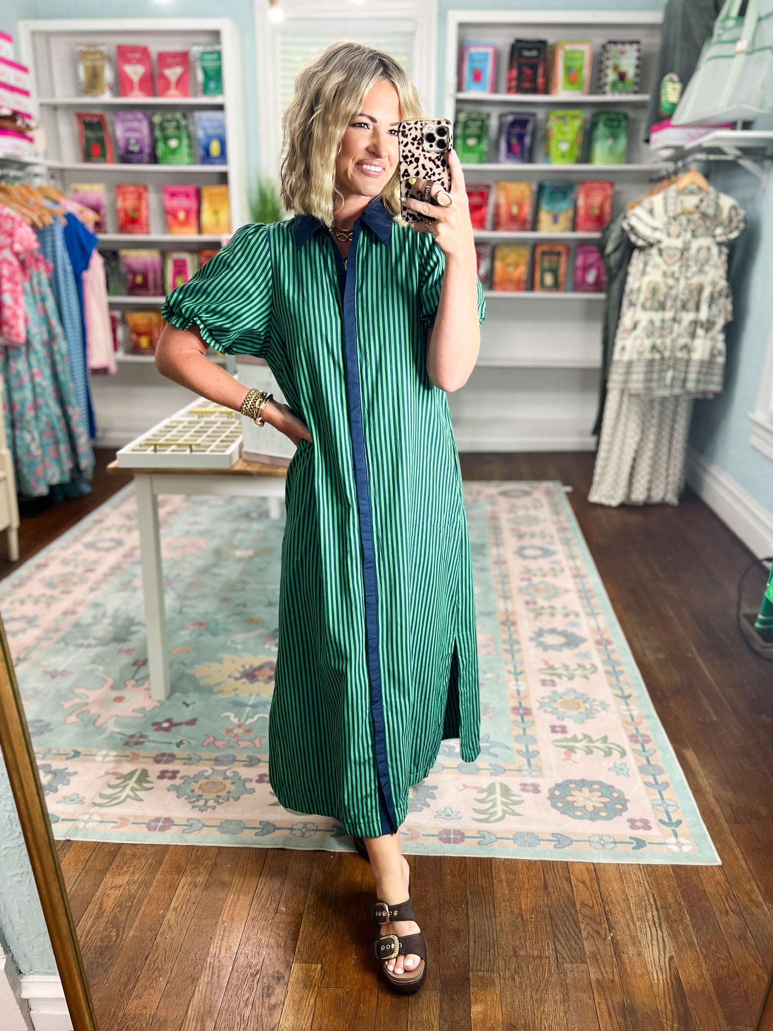 Just a Good Thing Midi Dress - Navy Green