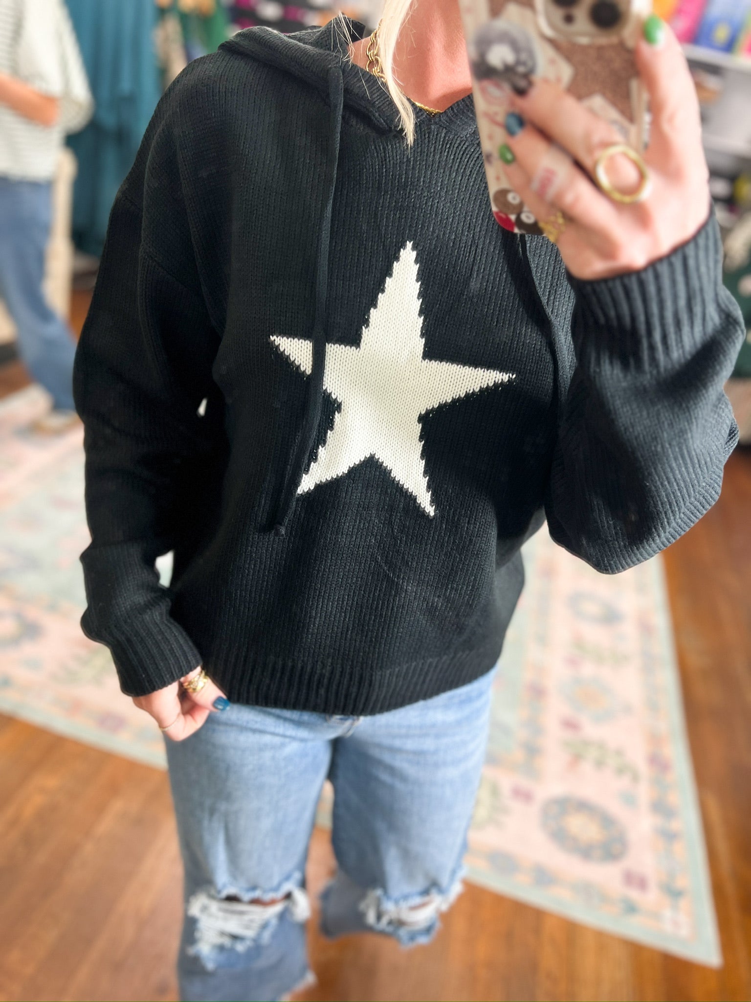 Midnight Star Hooded Sweater - Black