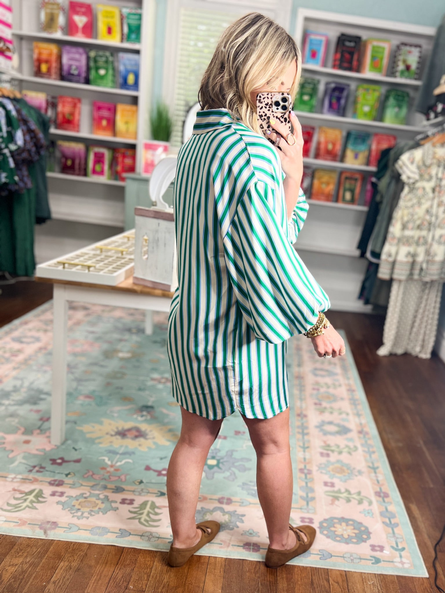 Daylight Mix Oversized Mini Dress - Green