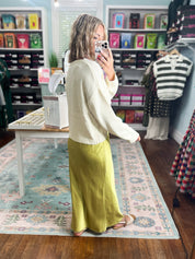 Shared With You Satin Skirt - Chartreuse