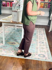 So Delightful Frayed Hem Straight Pants- Rum Brown