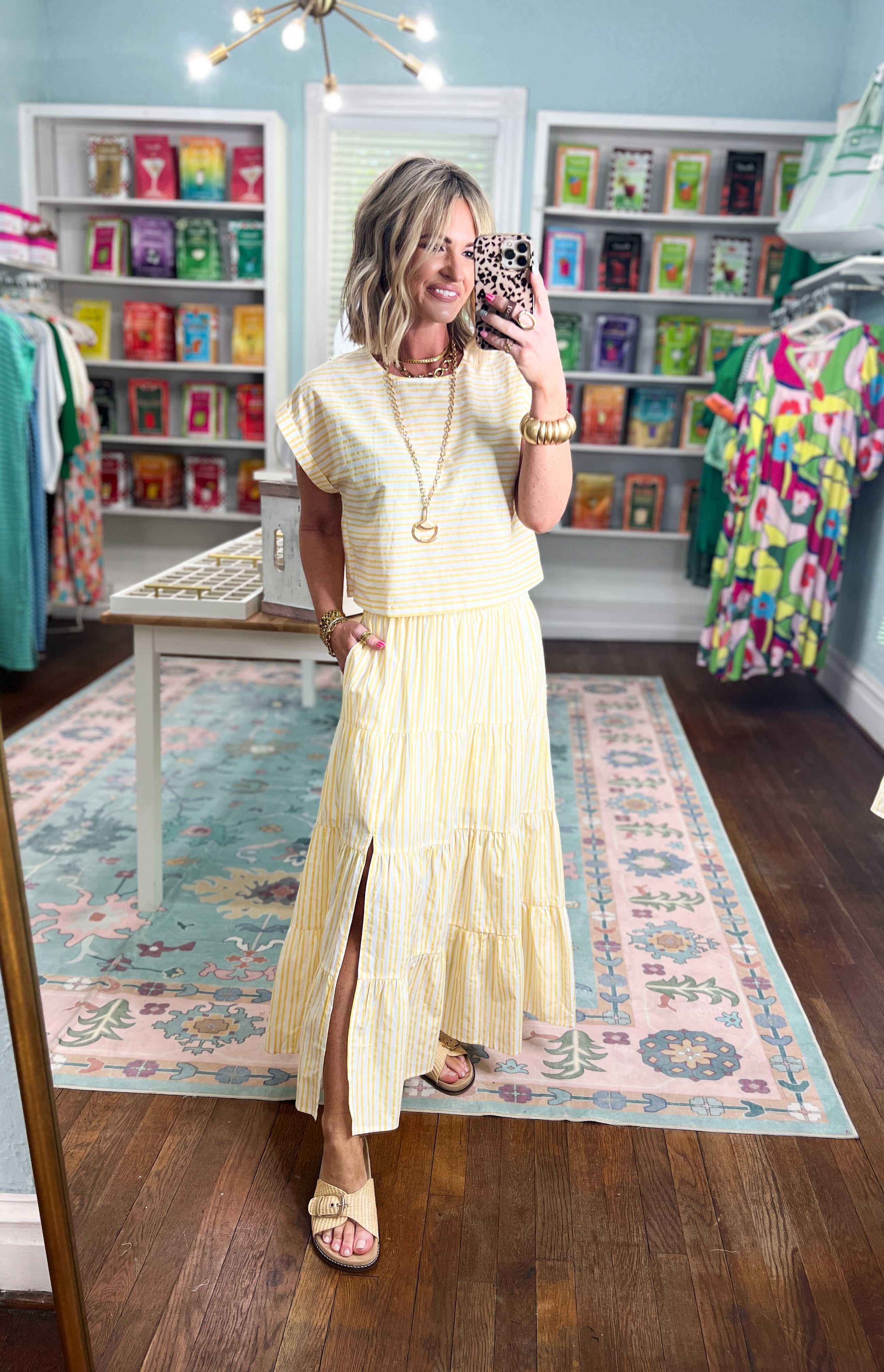 Sunday Stroll Striped Top and Skirt Set