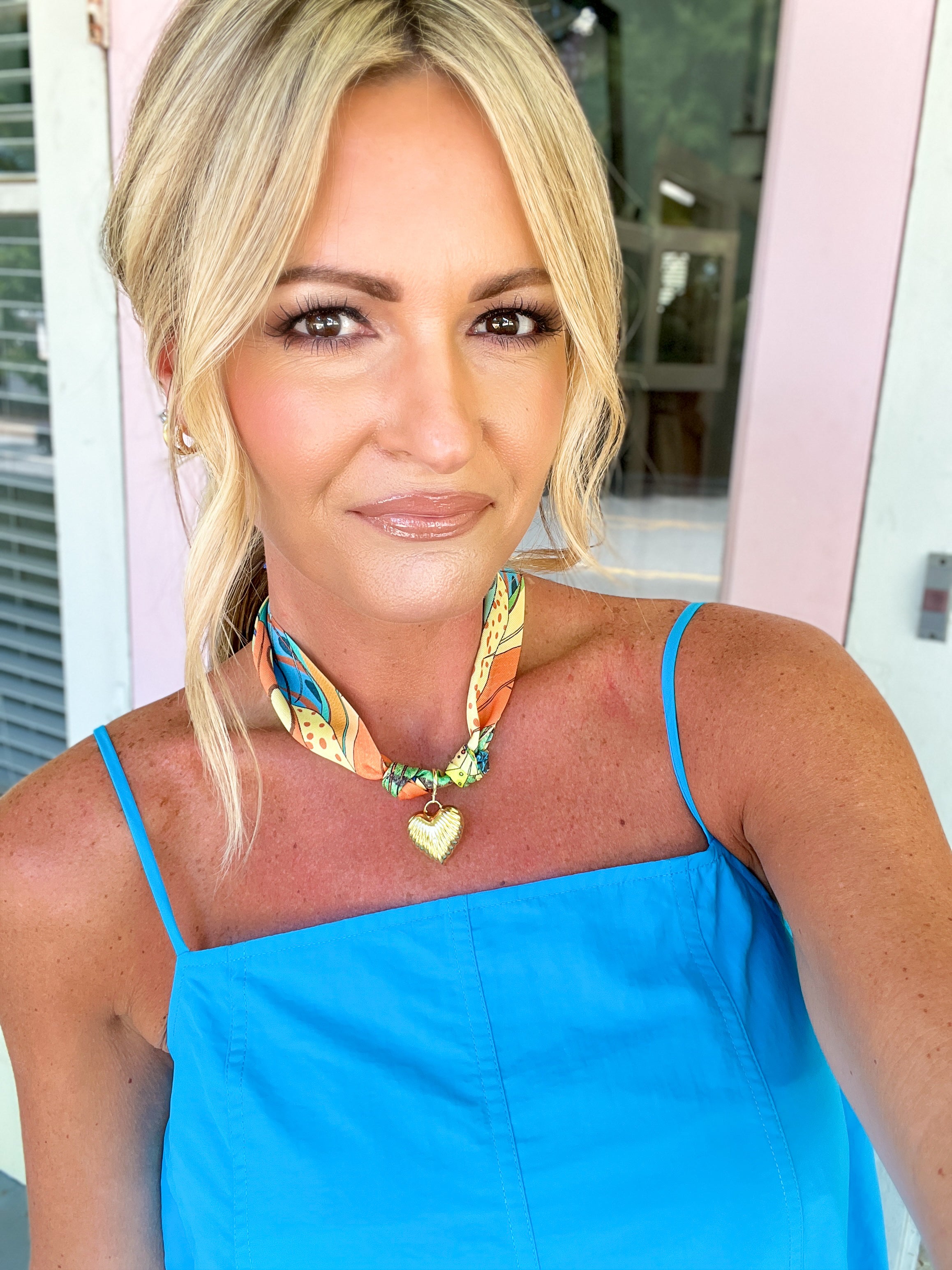 Lillie Scarf Charm Necklace - Orange Turquoise