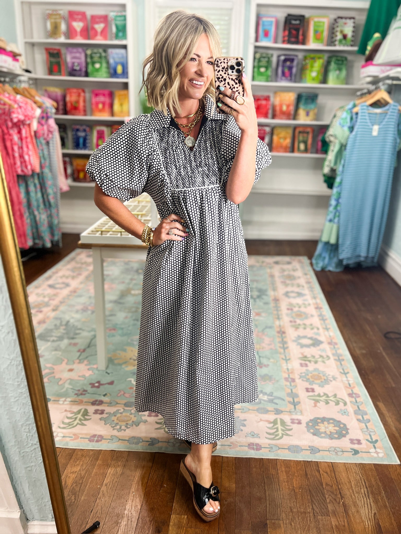 Purely Charming Polka Dot Midi Dress - Black