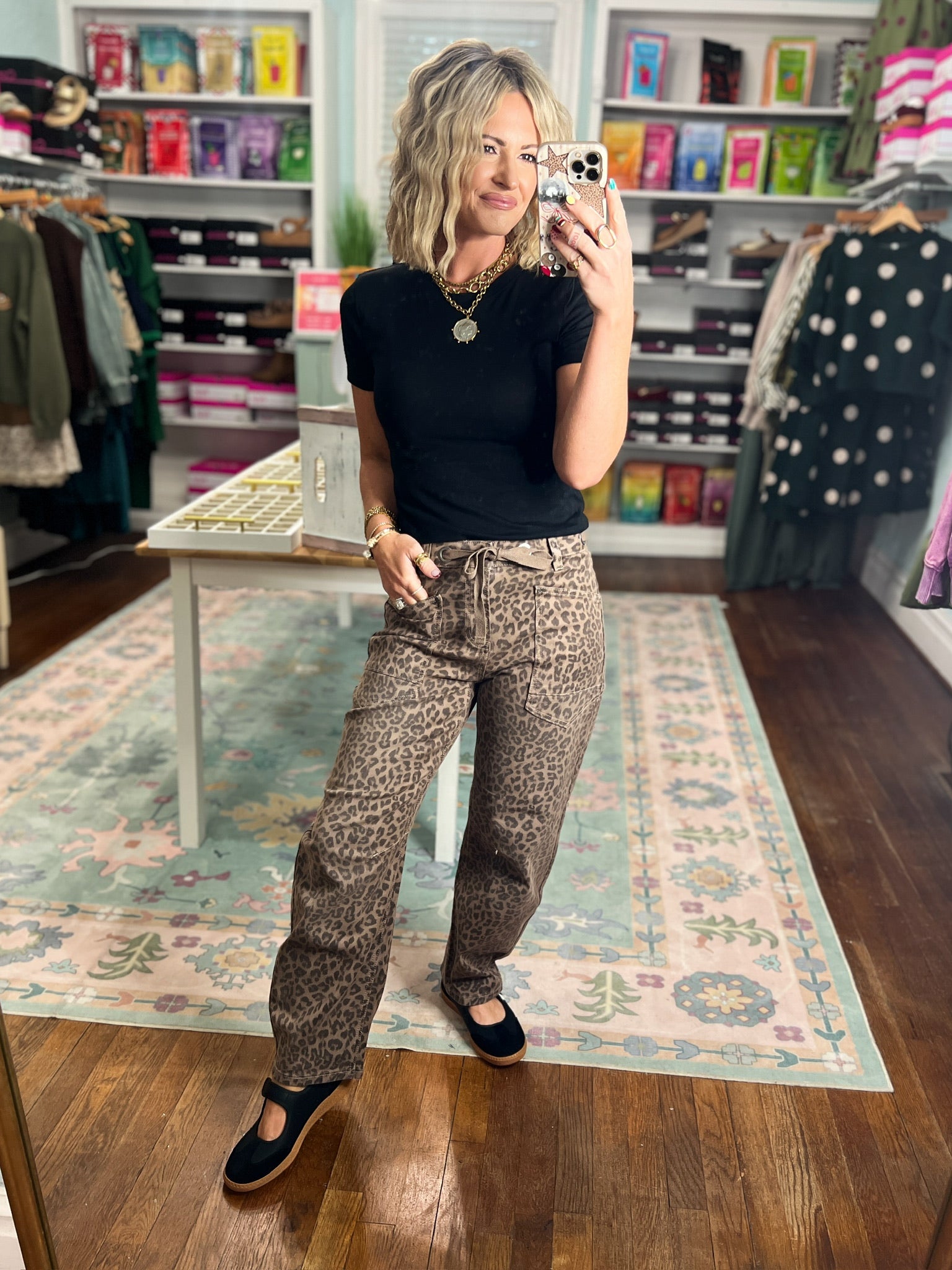 Risen | Slouchy Crop Barrel Pants with Waistband Drawstring and Eyelet Detail - Brown Leopard
