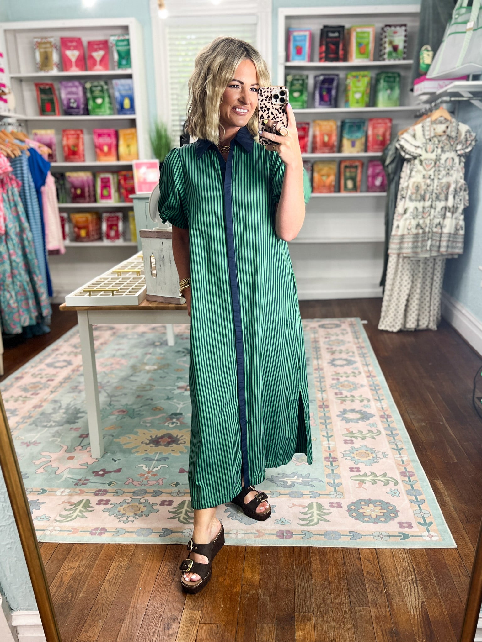 Just a Good Thing Midi Dress - Navy Green