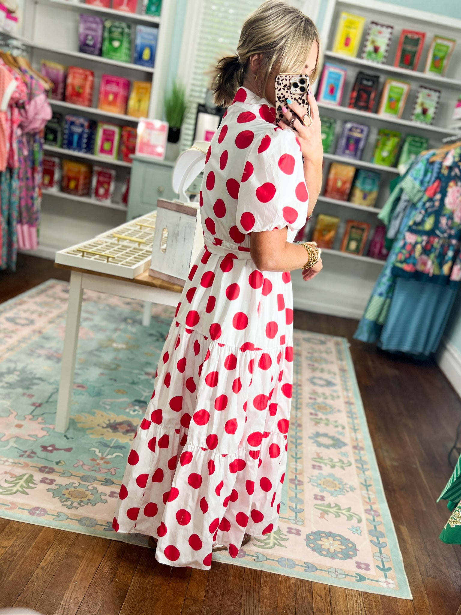 Spot on Style Puff Sleeve Maxi - Red/Off White