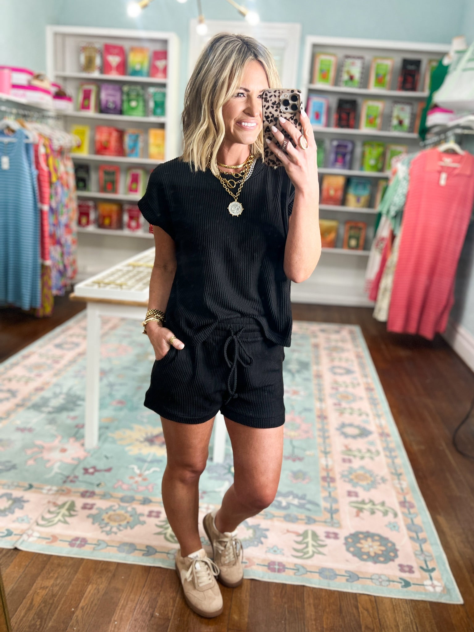 Always Easy Going Cap Sleeve Shorts Set -  Black