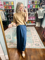 Shared With You Satin Skirt - Navy