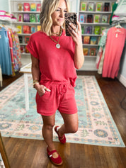 Always Easy Going Cap Sleeve Shorts Set -  Ruby