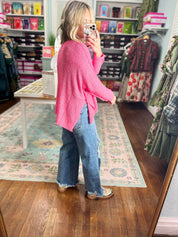 Why Not Dolman Sleeve Sweater Top - Fuchsia