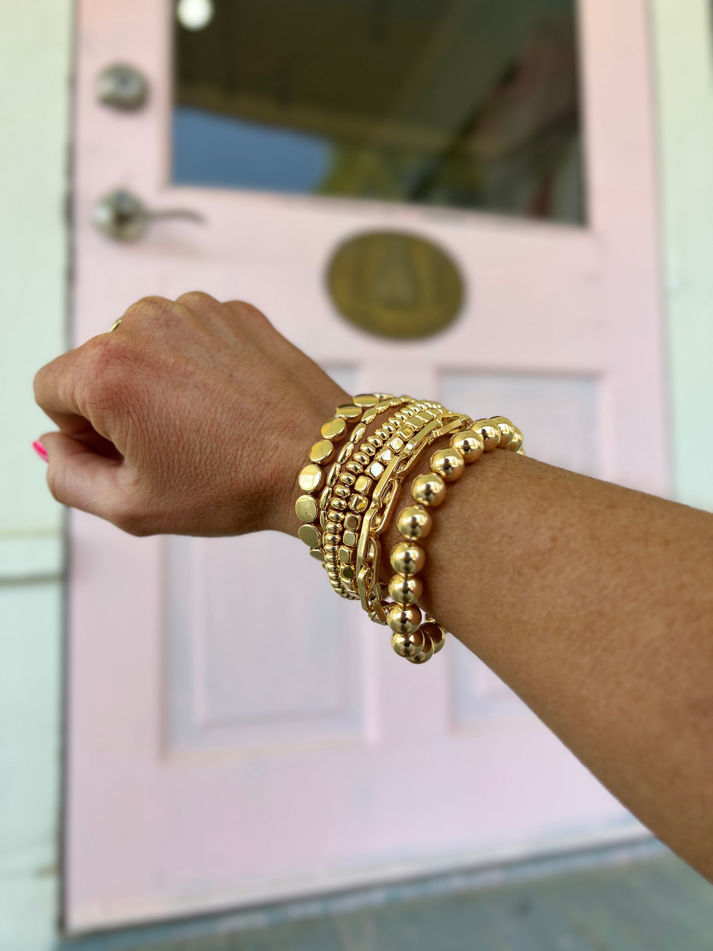 Bead and Chain Bracelet Set - Gold