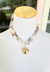Bold Heart Charm Scarf Necklace Set - Ivory