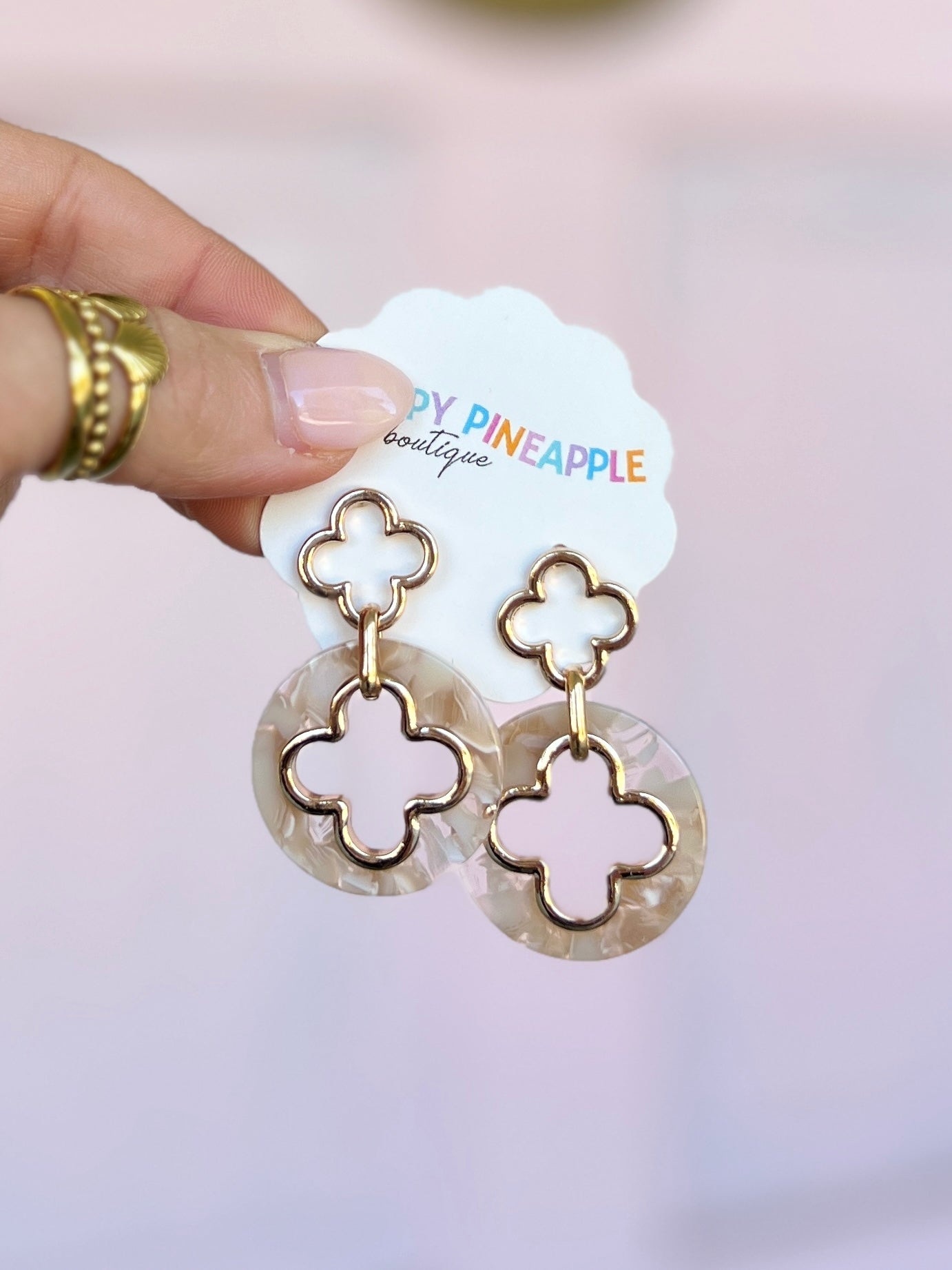 Clover Acetate Drop Earrings - Ivory/Gold