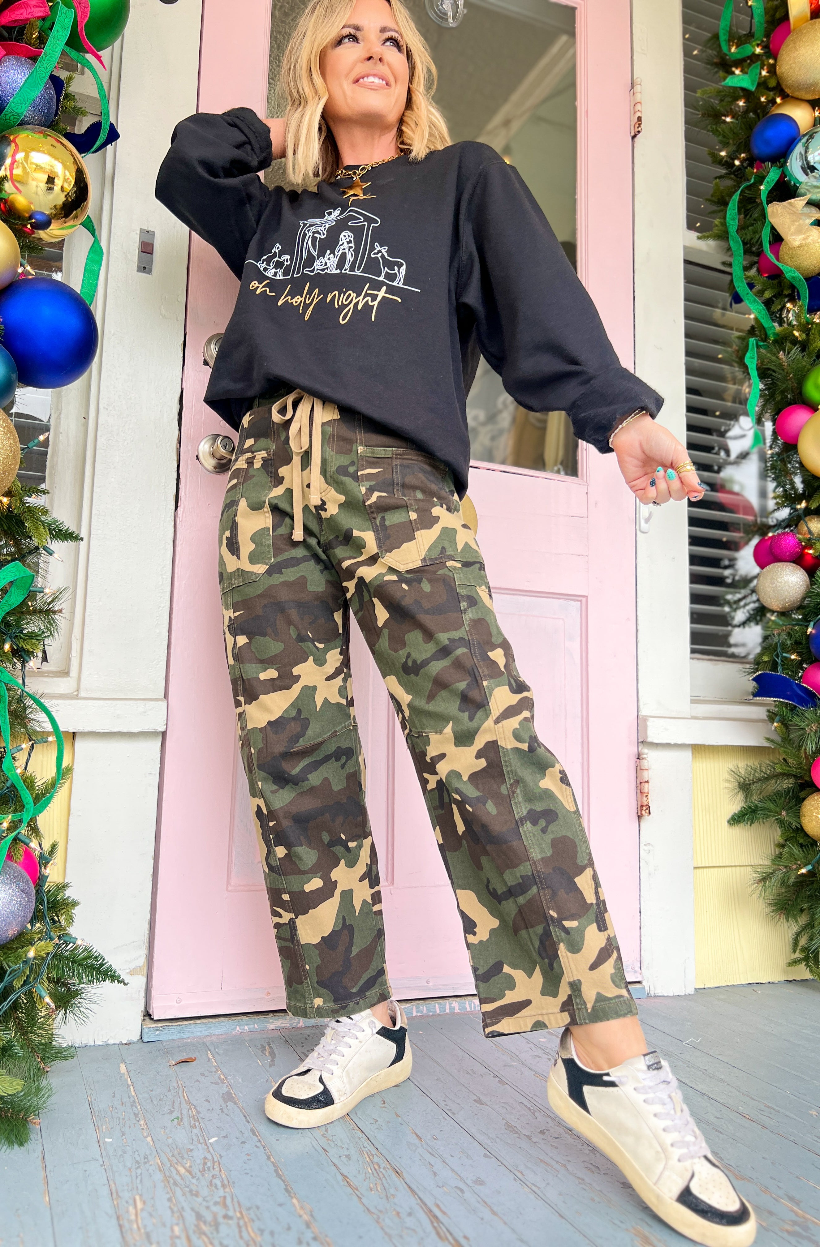 Risen | Mid Rise Fit Camo Barrel Slung Pants