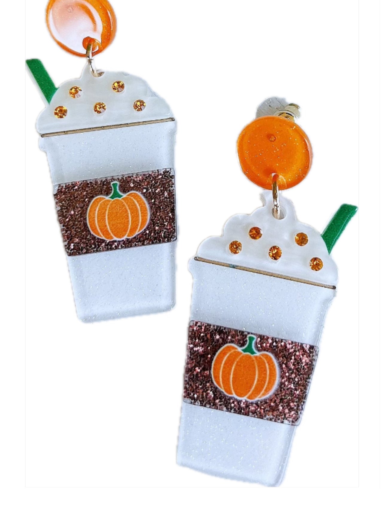 Resin Pumpkin Latte Earrings - White/Orange