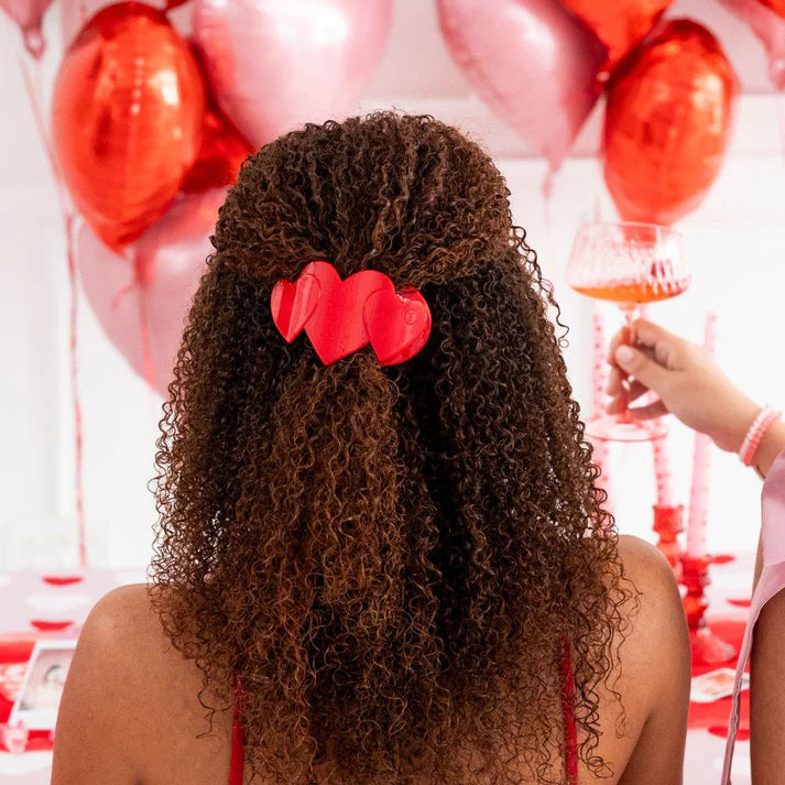 Teleties | Heart to Heart Medium Flat Hair Clip - Red