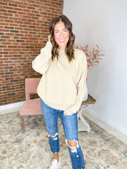 Simple Style Crew Neck Sweatshirt - Taupe