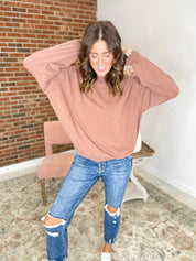 Simple Style Crew Neck Sweatshirt - Chestnut