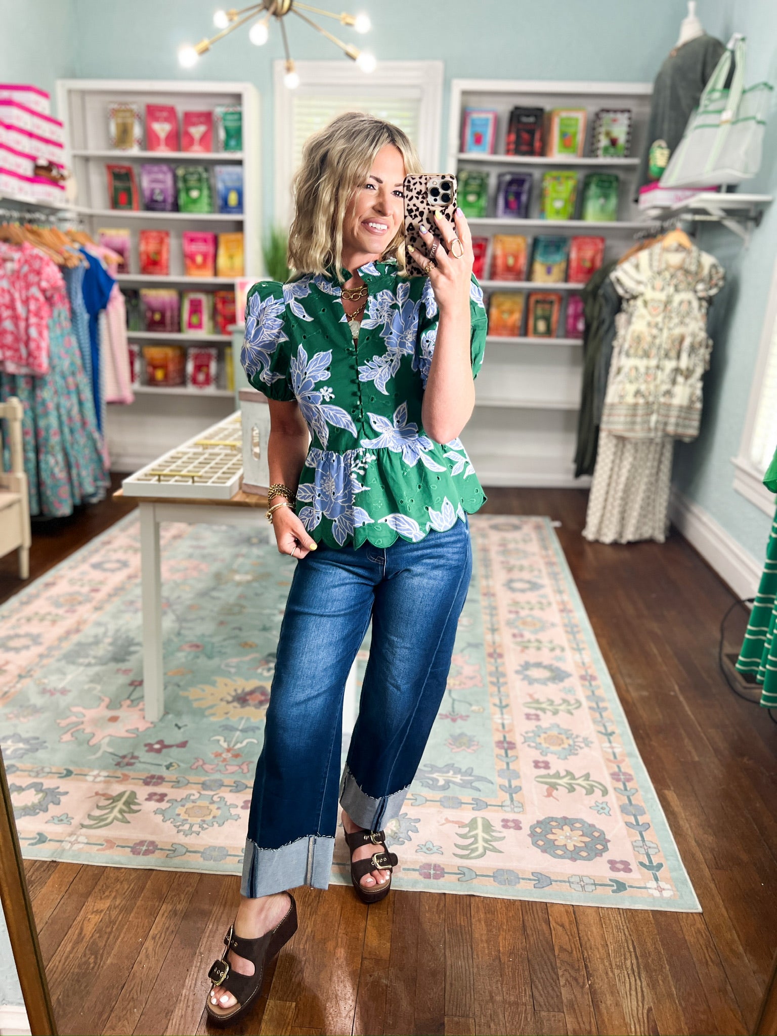 Instant Compliments Floral Eyelet Top - Hunter Green