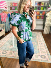 Instant Compliments Floral Eyelet Top - Hunter Green