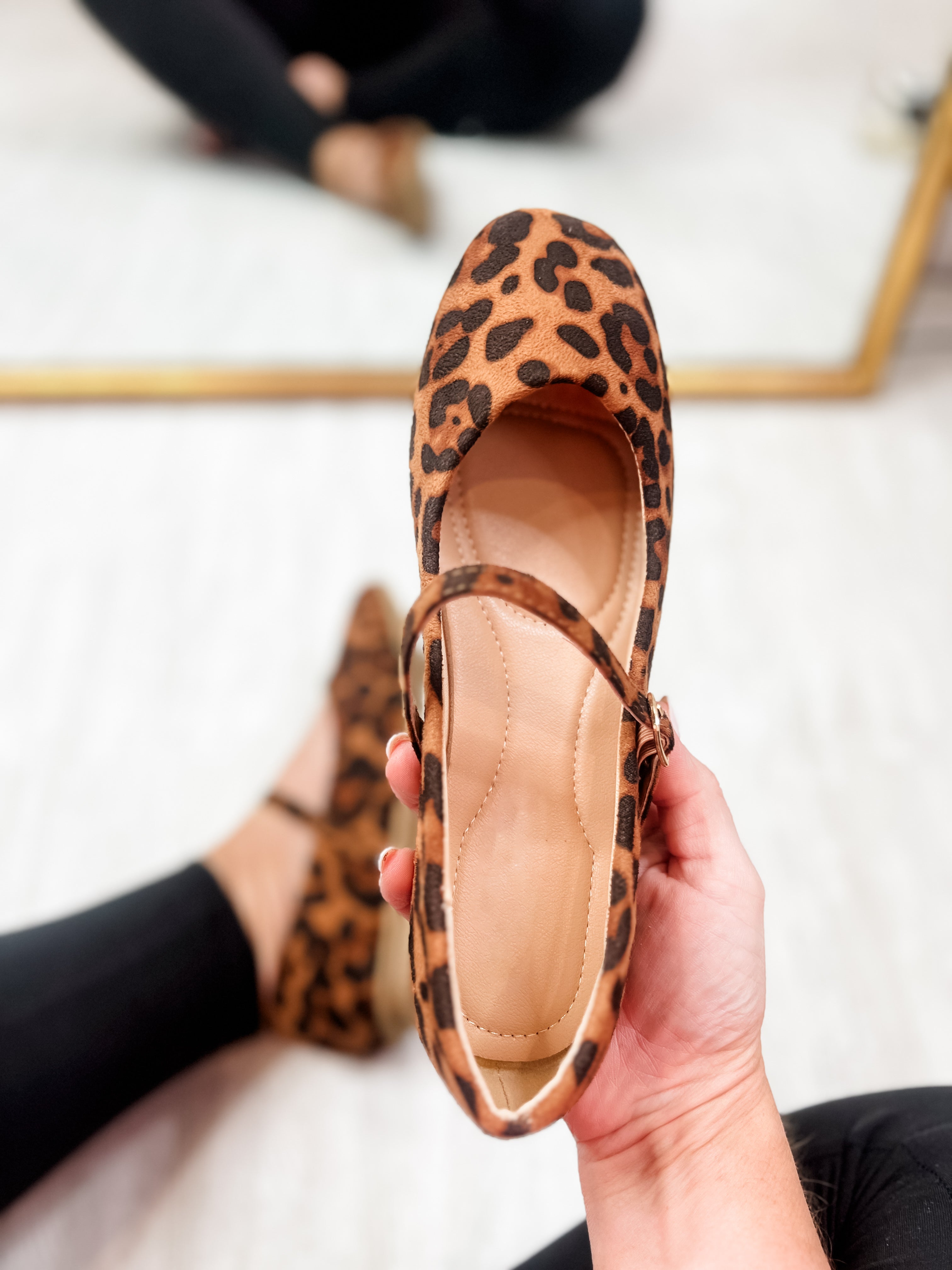 Mary Jane Ballet Flats - Leopard Suede