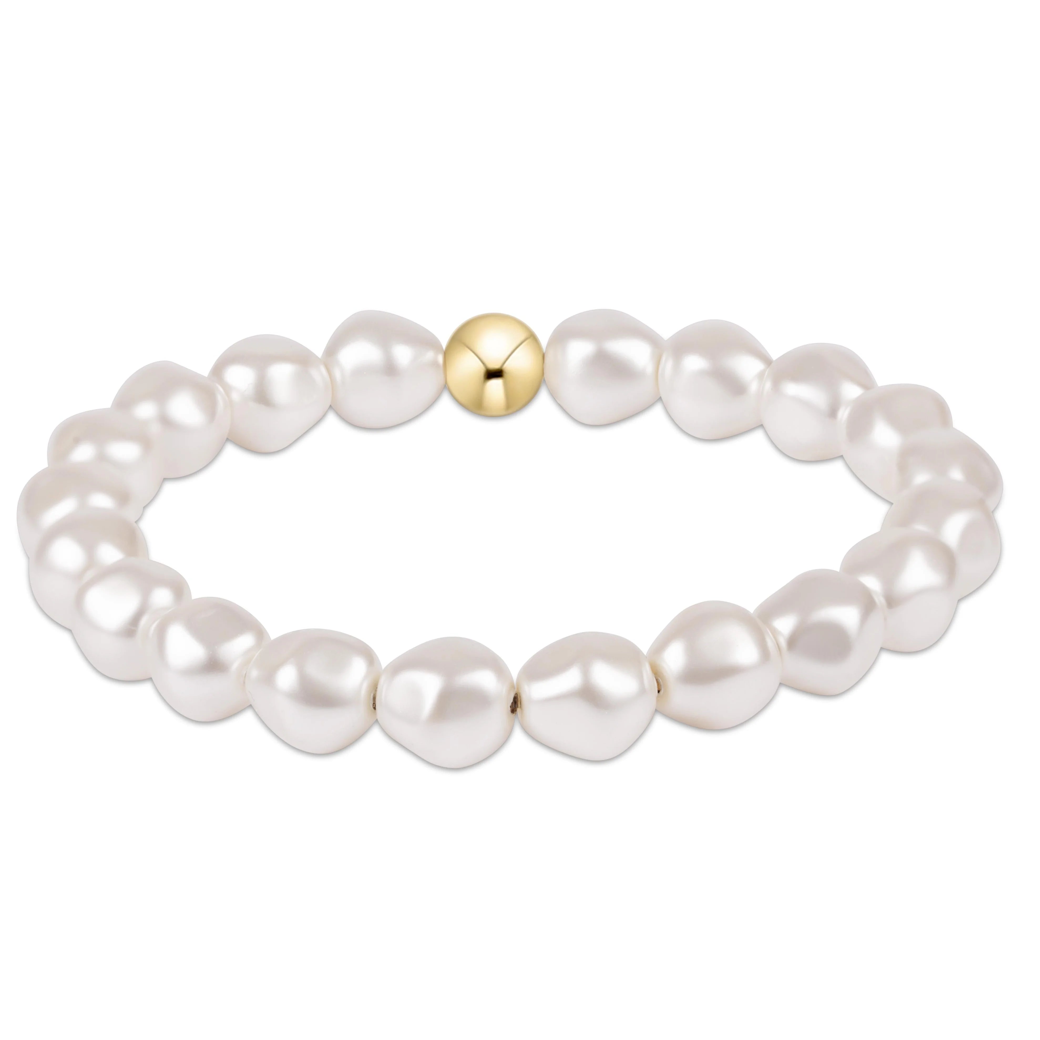 Classic pearl bracelet with gold accent beads and white round pearls