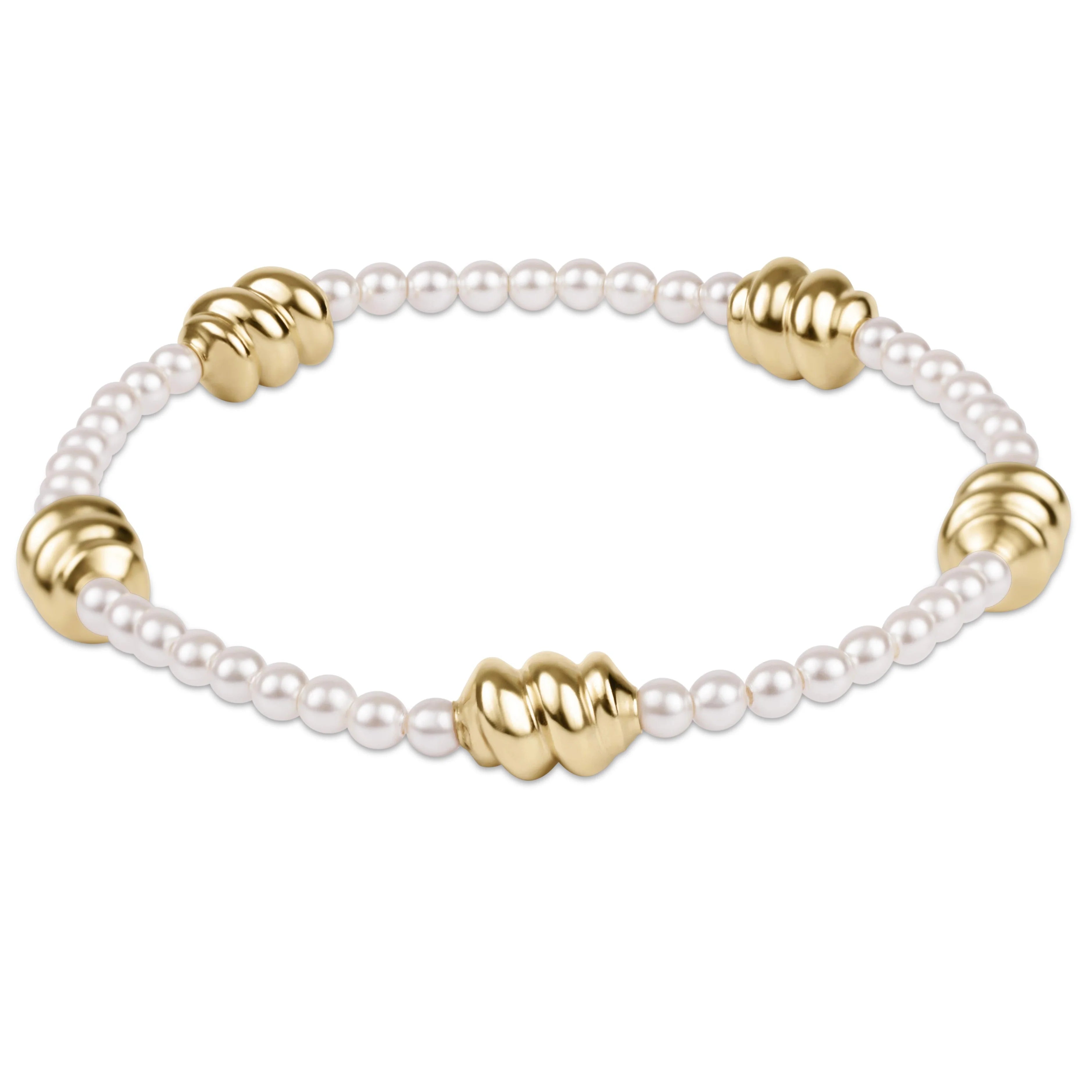 White 3mm pearl bracelet with gold ridged bead accents