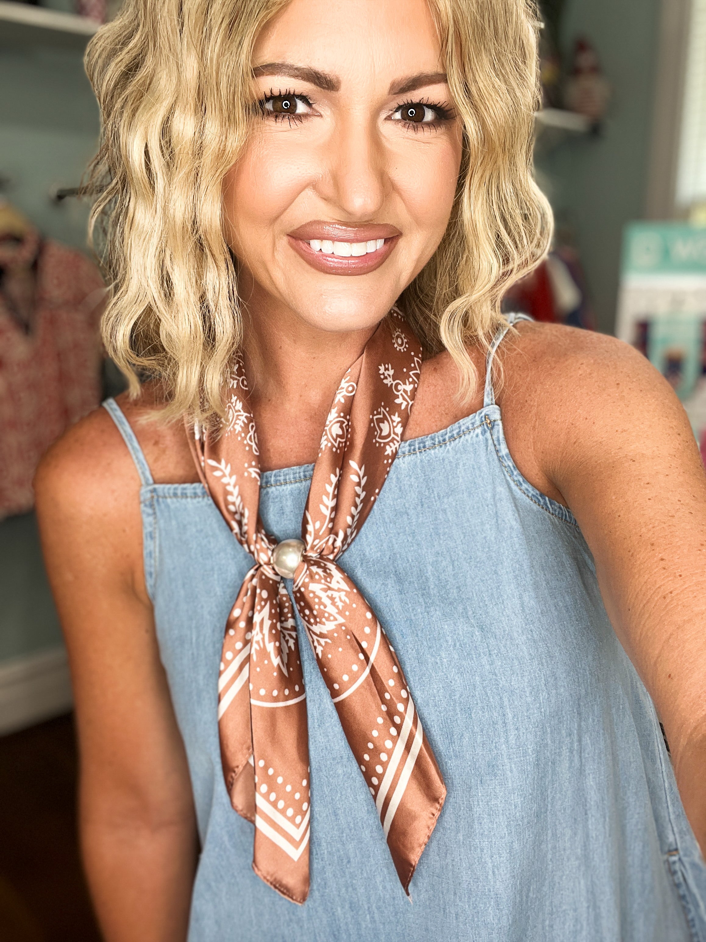 Pearl Accent Paisley Scarf Necklace - Lt. Brown