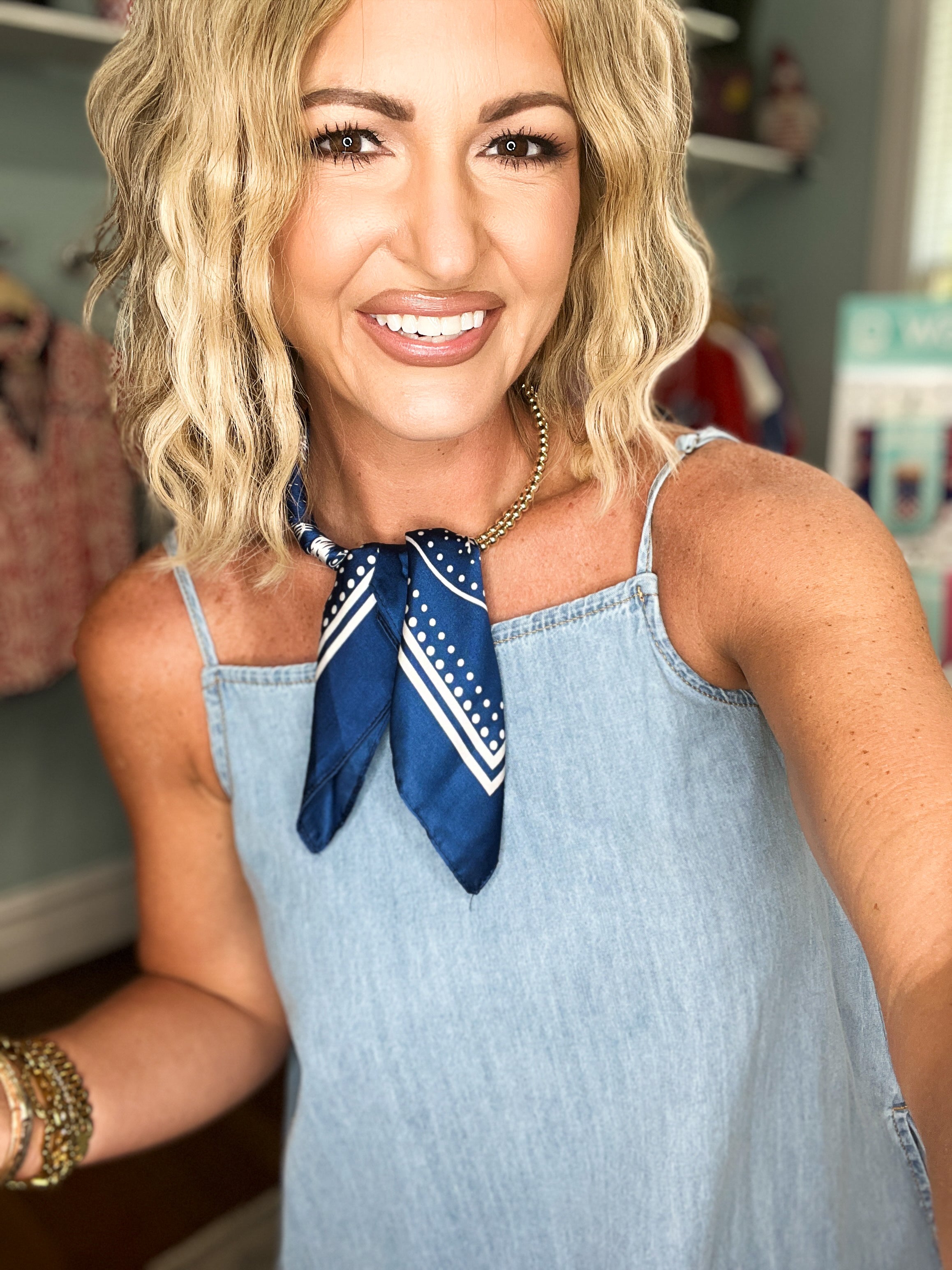 Scarf Wrapped Collar Necklace - Navy/Gold