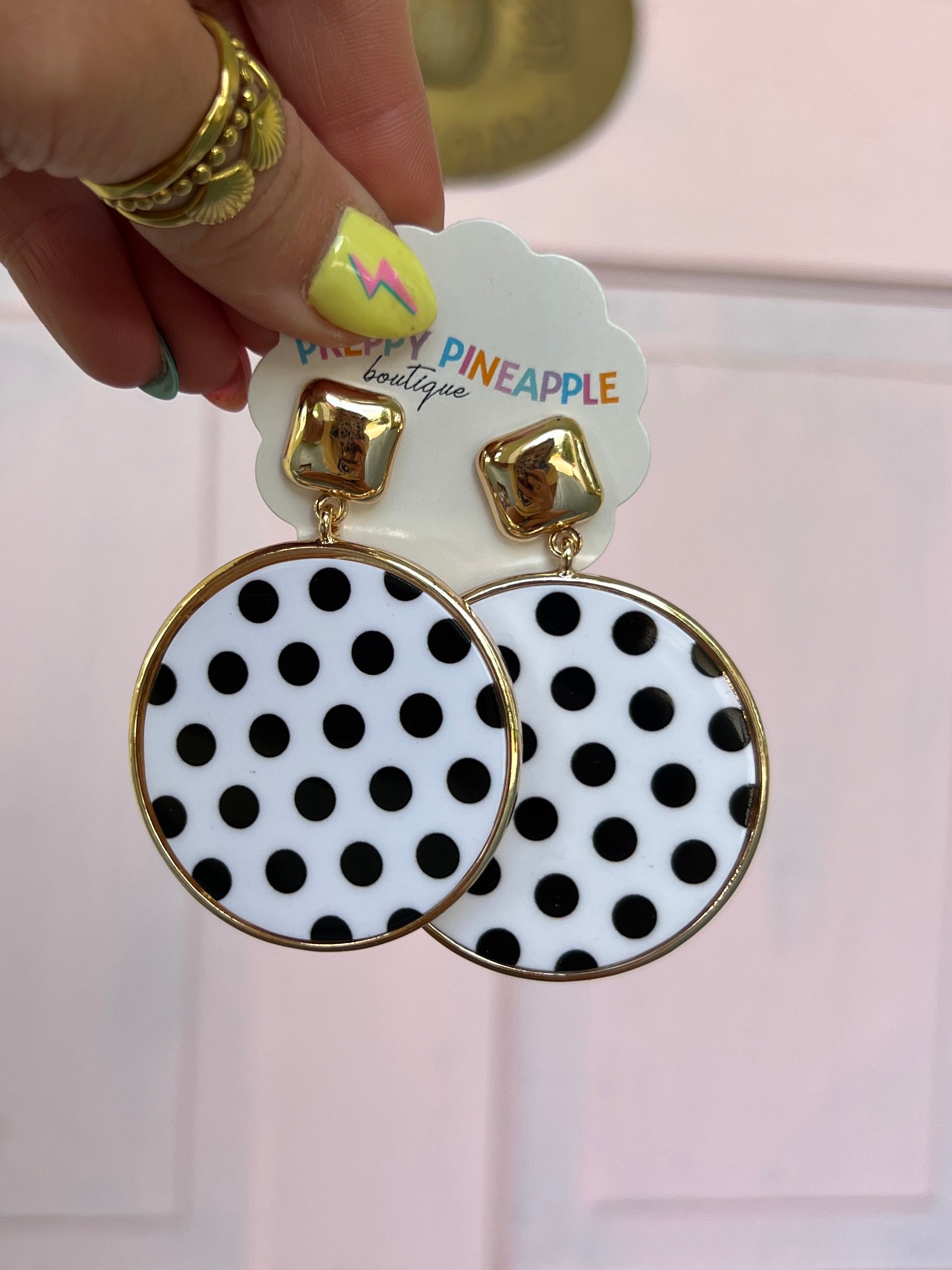 Patterned Dot Round Earrings - White/Black