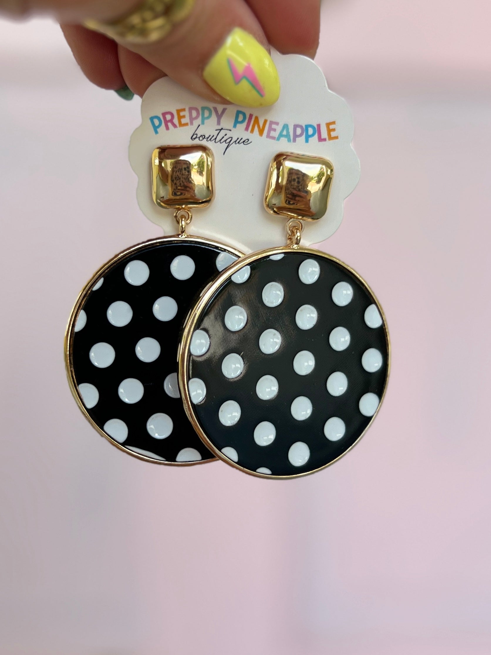 Patterned Dot Round Earrings - Black/White